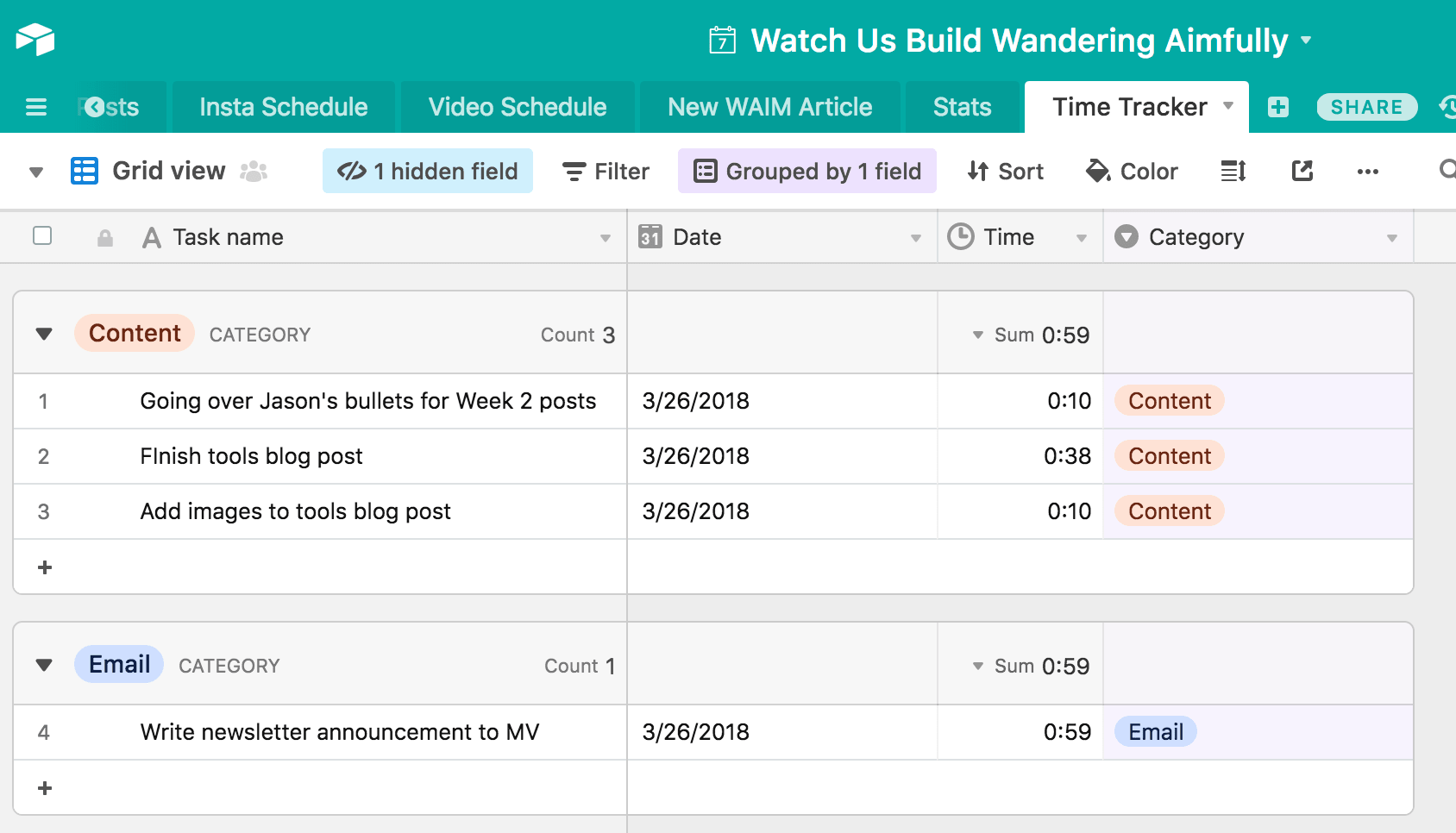 Then watch it automatically show up on your Time Tracker sheet!