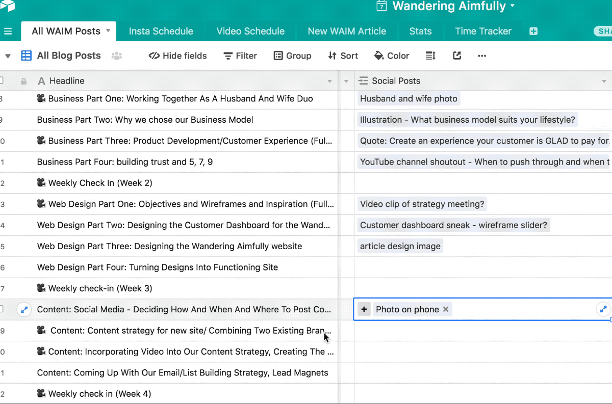 Adding ideas for social visuals to our Airtable content calendar