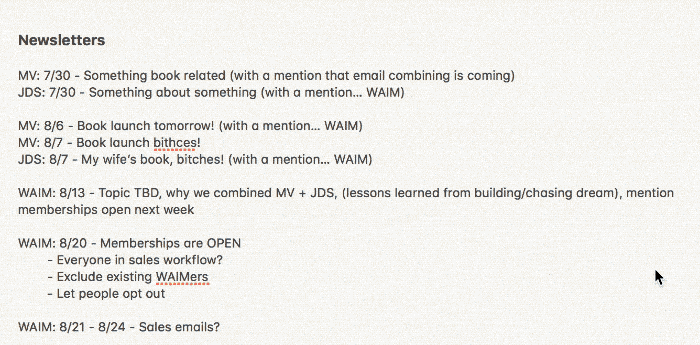 Don't worry about to trying to read all those to-dos, we've embedded an Airtable (below) we'll be updating daily!