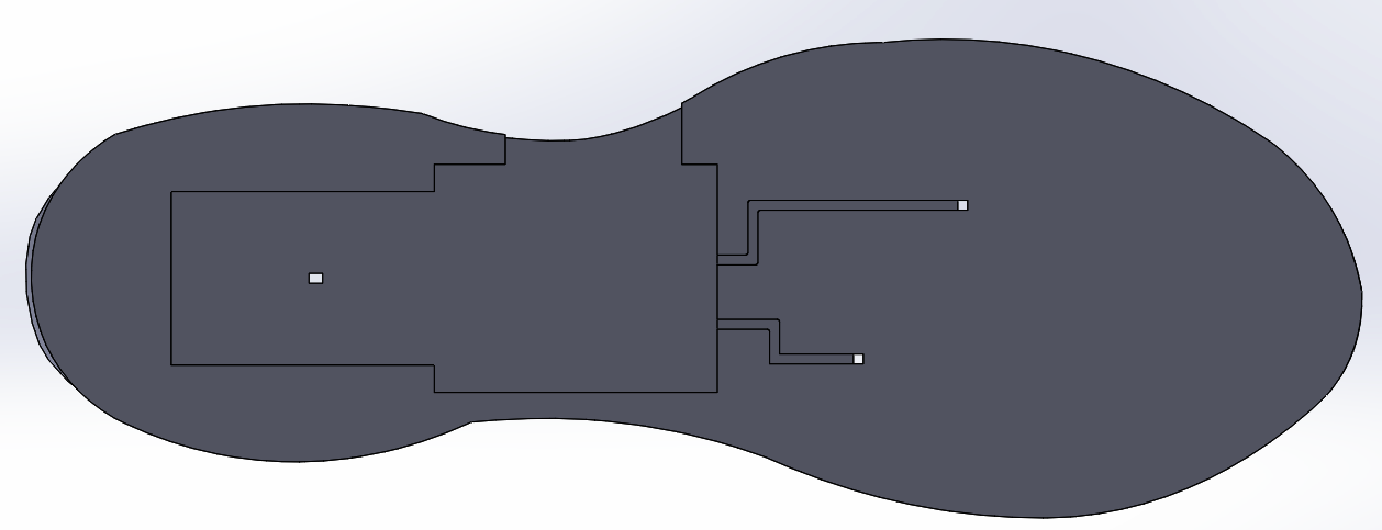 Bottom of insole containing cavity for battery, PCB and wiring.