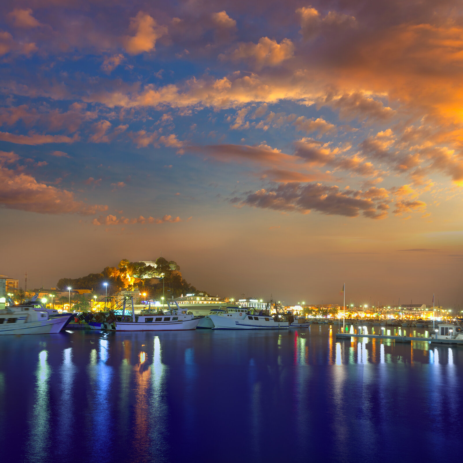 Denia port sunset dusk in marina at Alicante Spain.jpg