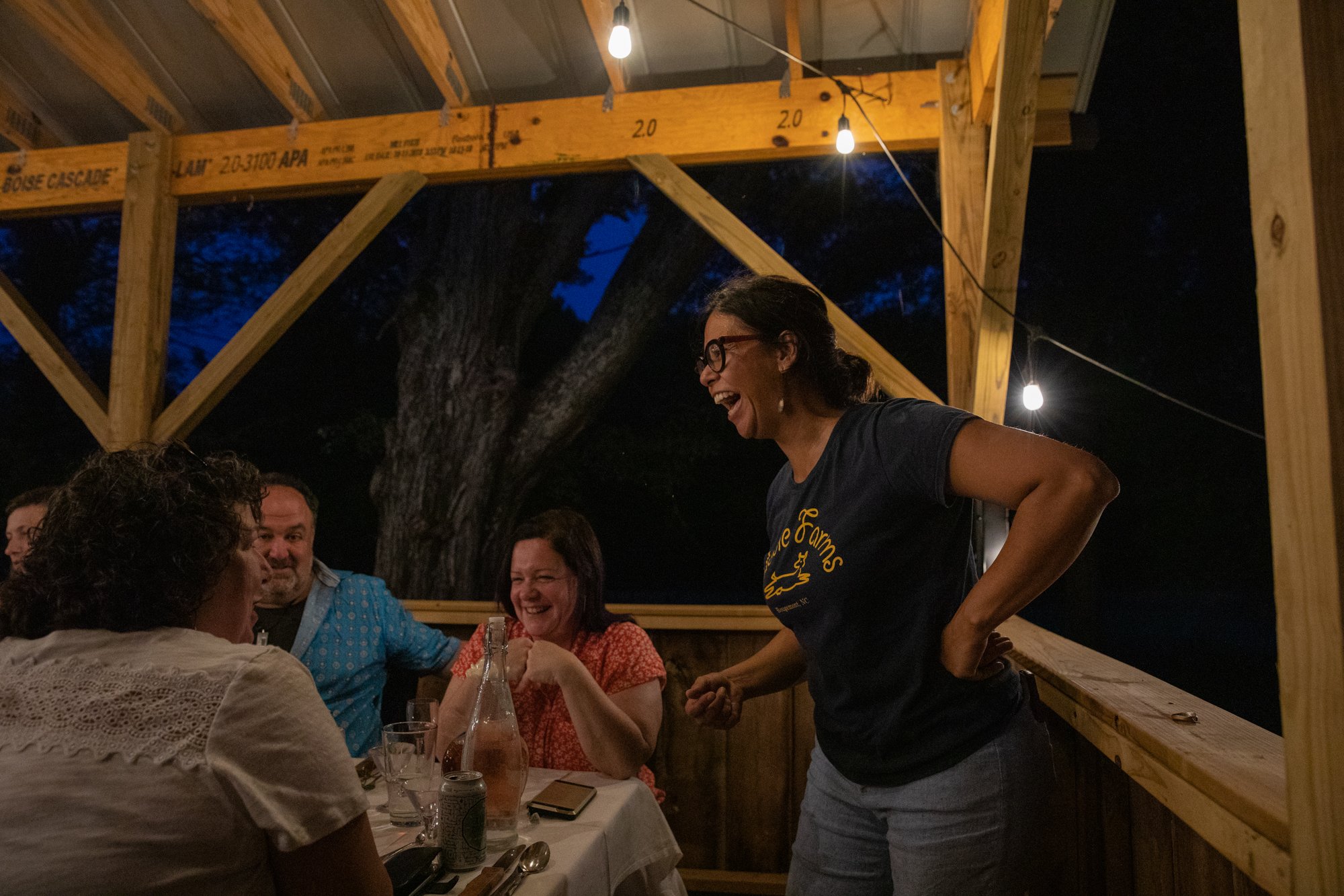 “Every second Saturday, we host a Farm Dinner. People come with their friends and eat our food. Ted cooks and we have volunteers who help set up. Everyone sits communal style, so we all get to know each other.” Said Domville.  During the farm dinner