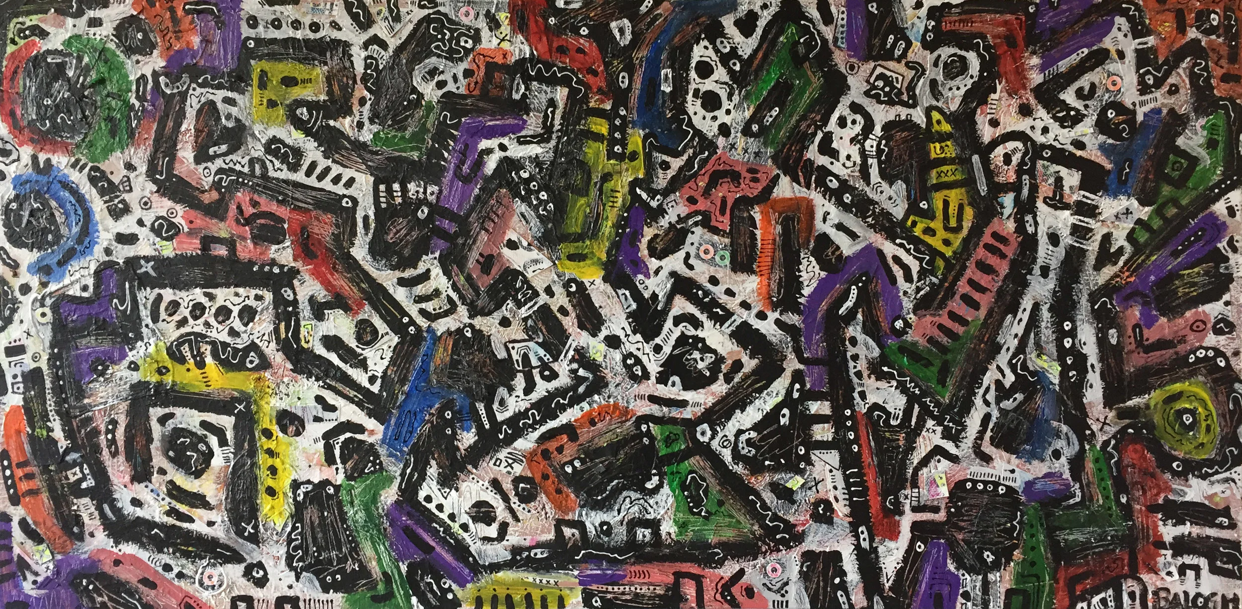Is A Baby In A Mother’s Womb, A Matryoshka Doll And Tesseract The Same Thing , May 2018, Mixed media on canvas, 24 x 48 in.