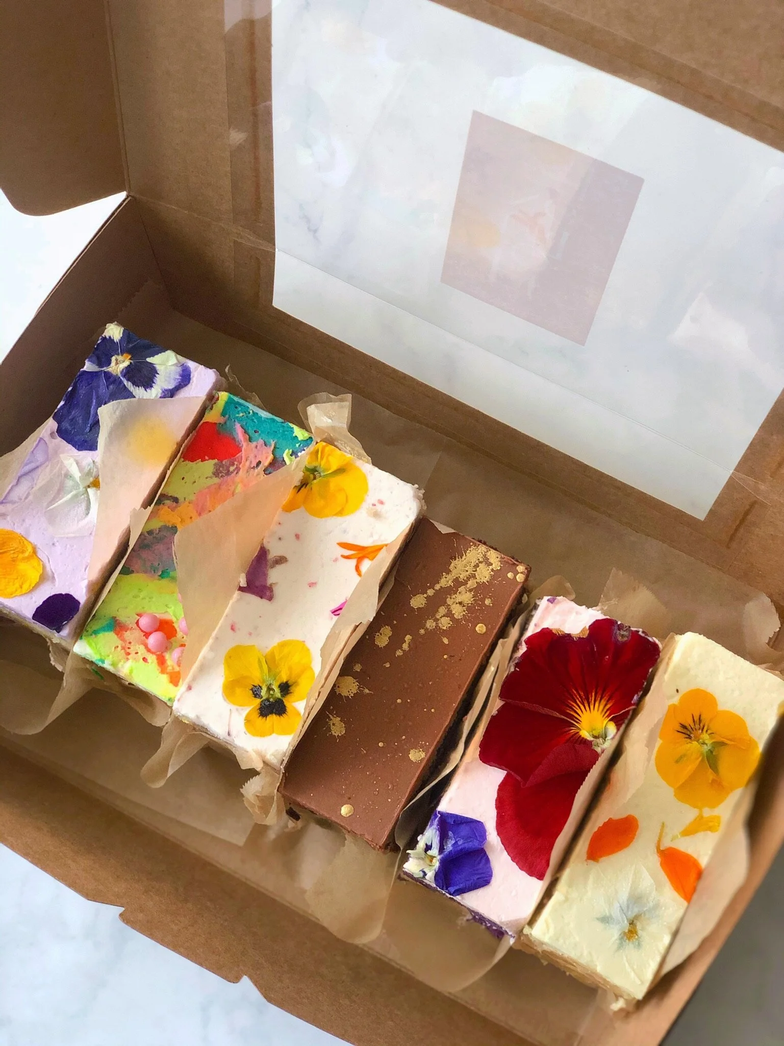 Lavender Lemon Marble Cake Bar, Superfetti Vanilla Cake Bar, Strawberry Cake Bar, Devils Buttermilk Chocolate Cake Bar, Ube Coconut Cake Bar, Passion Fruit Cake Bar