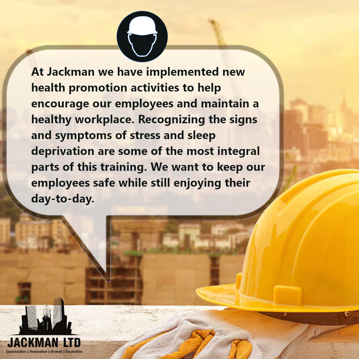 Today we want to highlight a new feature in our safety program and each month we are going to share some of our favourite points. 
-
This month is Workplace Health Promotion month and we included a focus on sleep deprivation and stress management tip