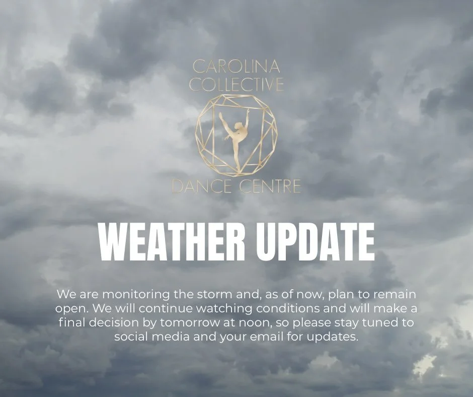 We are keeping a close eye on the storm and, as of right now, classes are still on. Our goal is always to keep the studio open for our dancers whenever it is safe to do so, but we will continue monitoring conditions and will make a final decision by 