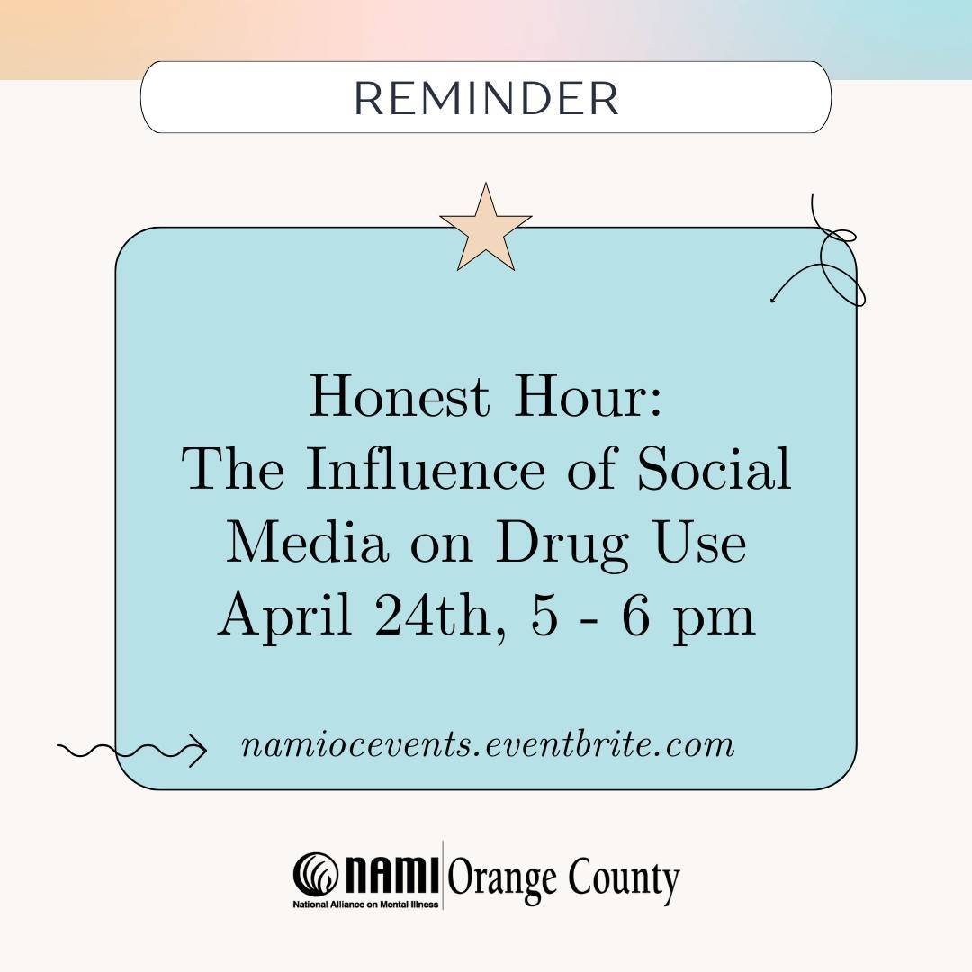 Don't forget! Join us for a compelling teens &amp; young adult Honest Hour coming up on the influence of social media on drug use. Join our speaker, Amy Neville, President of the Alexander Neville Foundation, on Wednesday, April 24th from 5:00 - 6:00