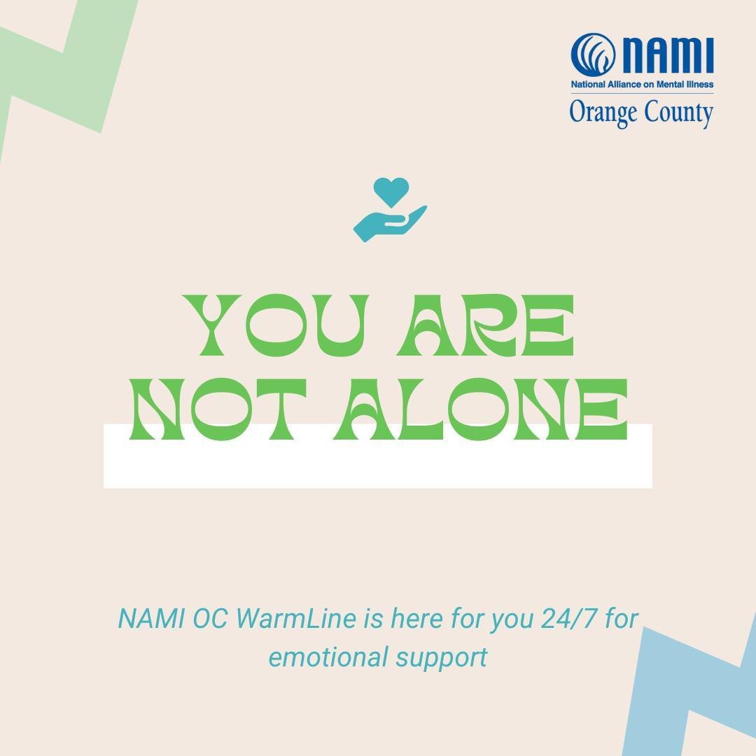 If you are looking for emotional support, have mental health concerns or simply need somebody to talk to, the NAMI OC WarmLine is here for you 24 hours a day, 7 days a week. Through talk, text and chat, we provide emotional support and resources in m