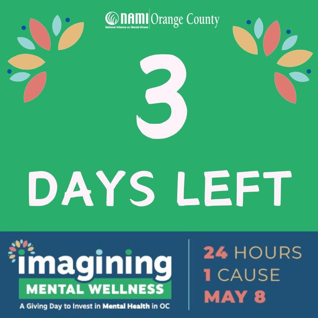 3 days left until our Imagining Mental Wellness Giving Day! Remember no donation is too small. They all work together for the good of the recipients and participants of our programs. Thank you in advance for all of your support!

To donate, please vi