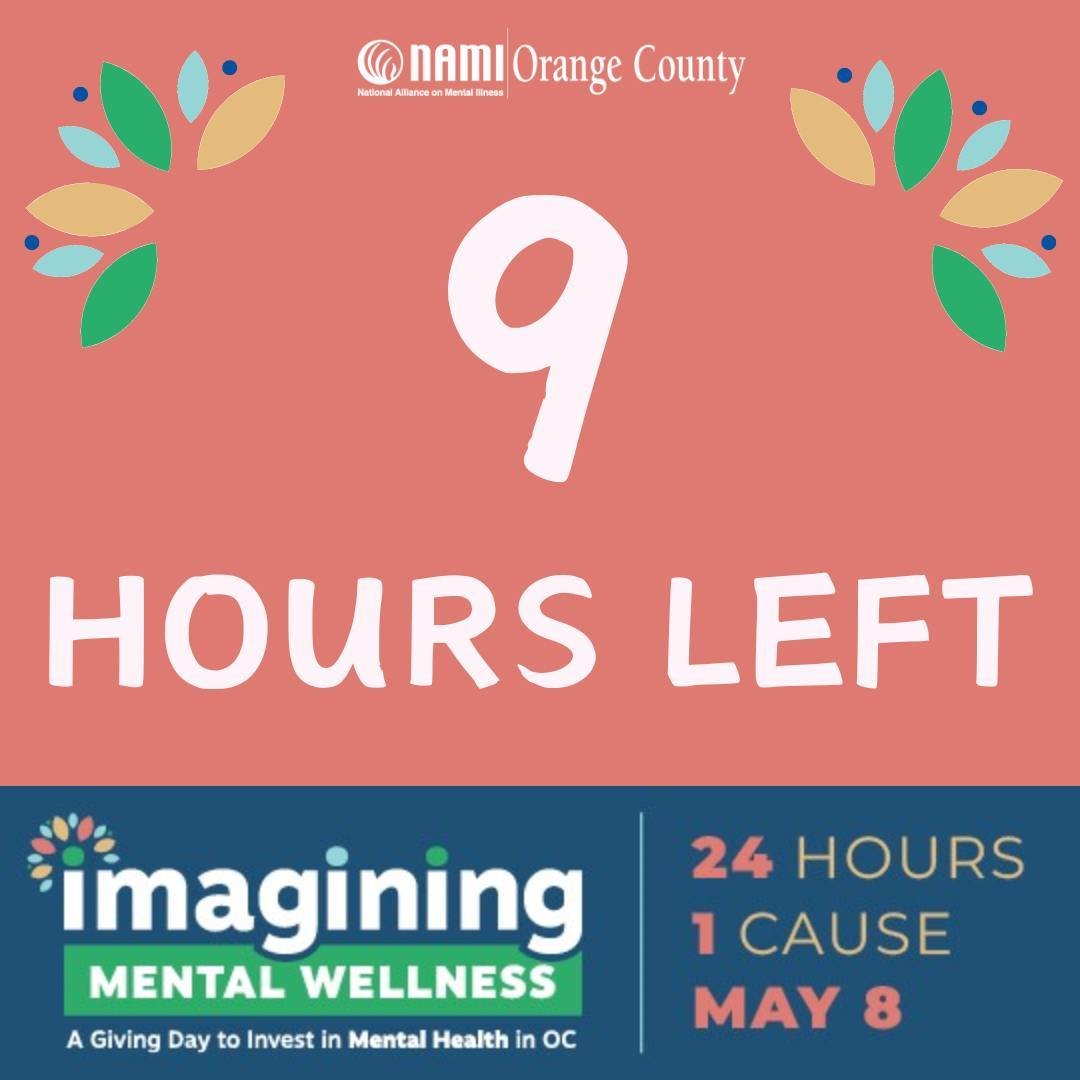 Wow, how time flys!⏳ We have just 9 hours left  to meet our $10,000 goal this Imagining Mental Wellness Giving Day! 

Please spread the word and help us continue our mission to provide mental health resources to all those in need. All contributions w