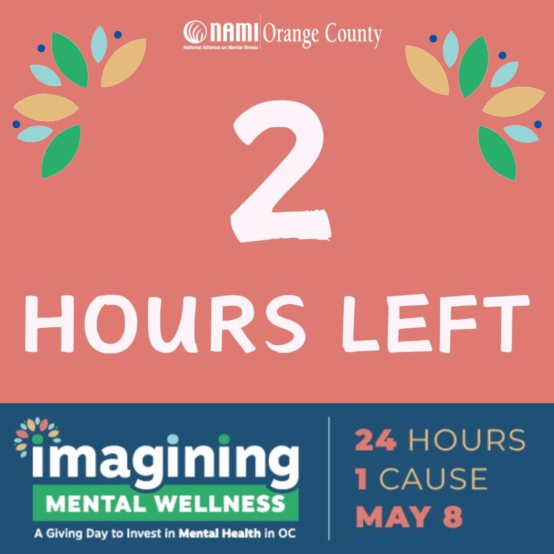We are nearly out of time! ⌛ There are just Two Hours left to donate and help us continue our mission to provide mental health resources to all those in need. 

All contributions will be matched up to $5,000 to help us reach out $10,000 goal with our