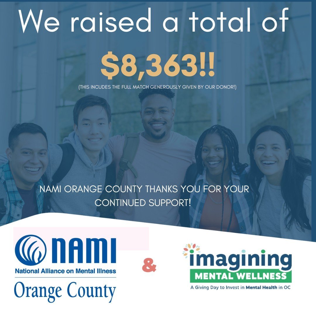 Hello NAMI Family!! It was a whirlwind of a day, but it was amazing! So many of you graciously donated towards the progression and growth of our Orange County Youth Programs. Thank you for your continued support from all of us at NAMI OC! 💚 

______