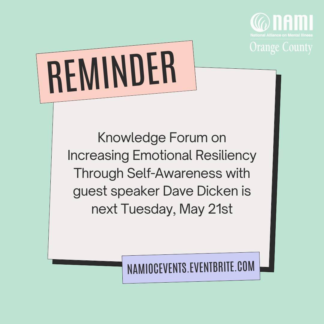 Don't forget! Join us at an upcoming Knowledge Forum on May 21st on maintaining your sobriety and preventing self-harm relapse. Special guest Dave Dicken will lead this discussion in person at the Melinda Hoag Center for Healthy Living in Newport Bea