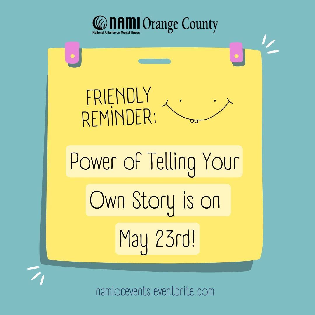 Don't forget to sign up for a no-cost, live speaker training on The Power of Telling Your Story on May 23rd at 6:00 pm via Zoom! We will be learning the strategies for writing about your mental health story and how your story can teach and inspire yo