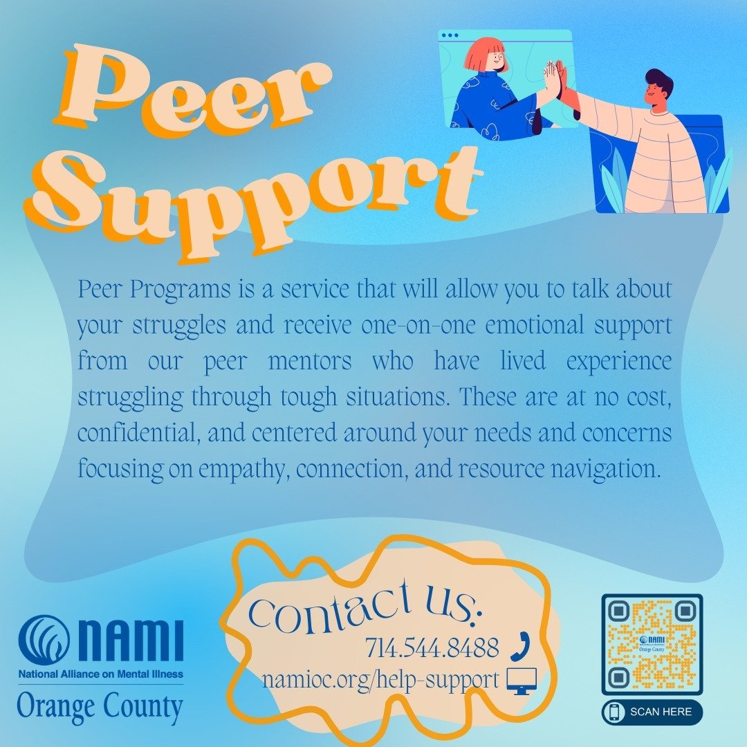 Your struggles don't define you, but the support you receive can shape your journey.💚 Connect with NAMI Orange County's peer support programs for no-cost, confidential guidance through phone, in-person, or Zoom chats. It's all about you, your needs,