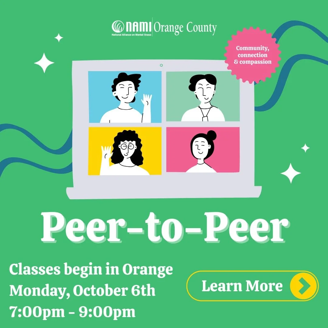 Recordatorio ¡Inscríbase en nuestra próxima clase Peer-to-Peer a partir del 6 de octubre! Puede ser difícil saber a dónde acudir después de haber sido diagnosticado con una condición de salud mental. Únase a nosotros para conectarse con otras personas que pasan por situaciones similares y aprender sobre val