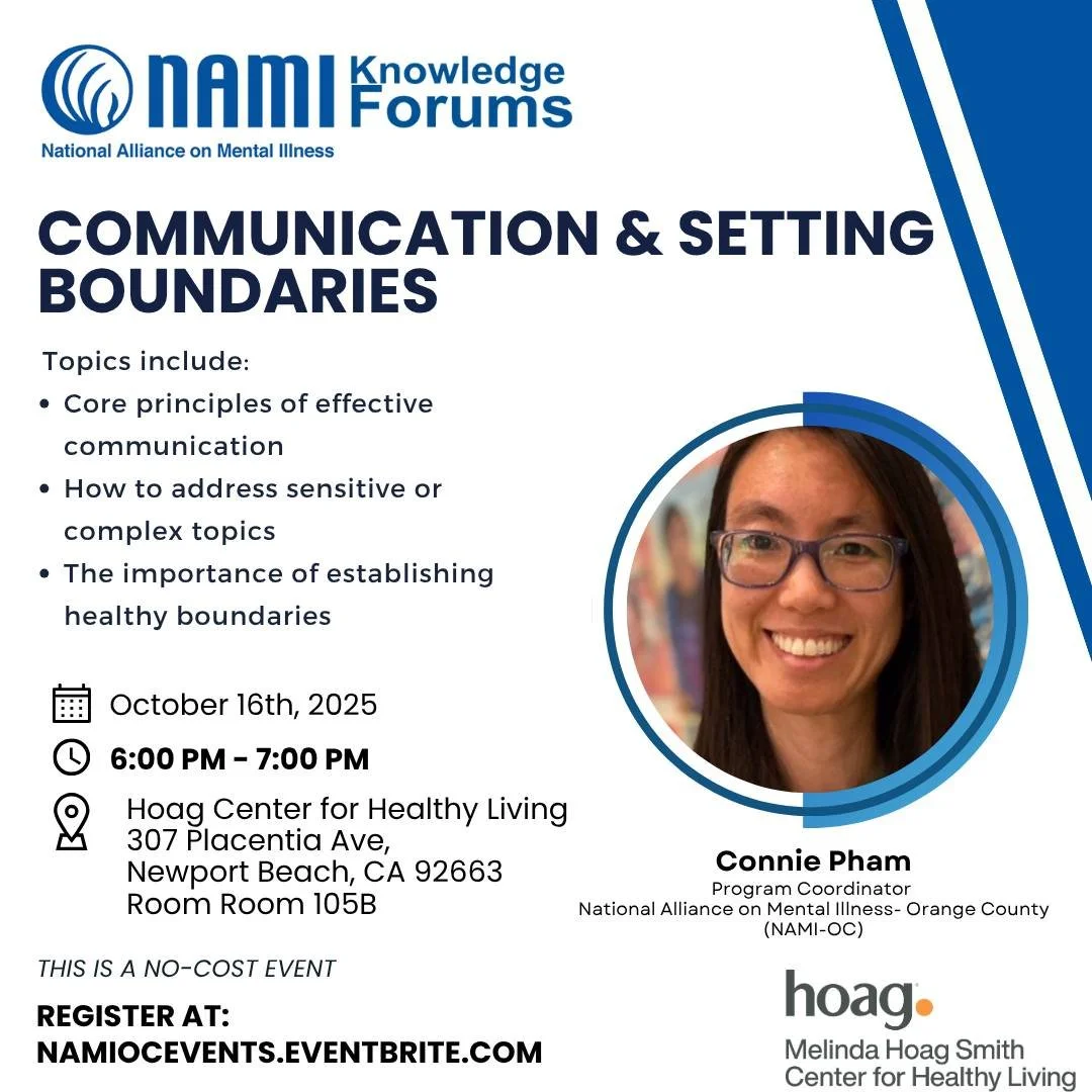 Join us for a Knowledge Forum TOMORROW, October 16th, about communication &amp; setting boundaries! Peer Coordinator, Connie Pham, will walk through effective communication, addressing sensitive topics, and the importance of establishing healthy boun