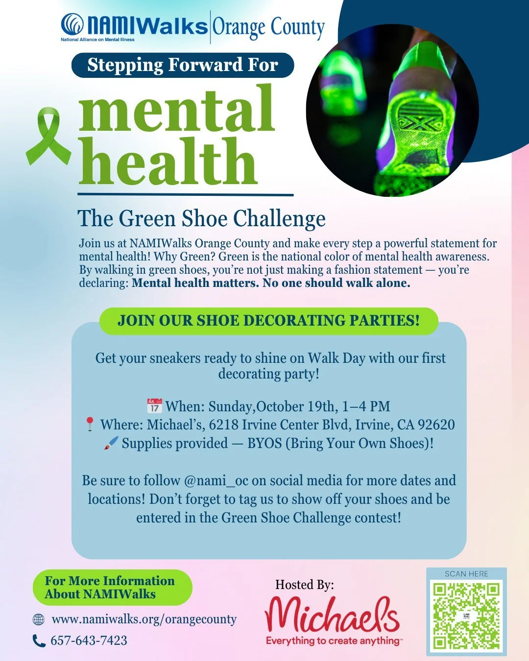 Walk Wednesday vibes 💚👟
Join us for another Green Shoe Challenge Design Party at Michael&rsquo;s in Irvine (address below!) this Sunday! 🎨
📍 Michael&rsquo;s, 6218 Irvine Center Blvd, Irvine, CA 92620
📅 Sunday, Oct 19th | 1&ndash;4 PM

We&rsquo;v