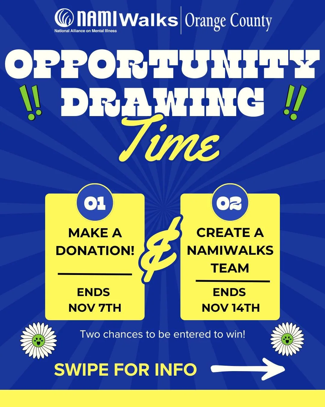 💚 ¡ALERTA DE SORTEO DE DOBLE OPORTUNIDAD! 💚
Dos formas de apoyar la salud mental... ¡y dos oportunidades de ganar una tarjeta regalo de 25 dólares de Amazon! 🎁✨

🎯 1️⃣ Dona y gana (del 5 al 7 de noviembre)
Cada donación hecha a NAMIWalks del Condado de Orange durante este tiempo automaticall