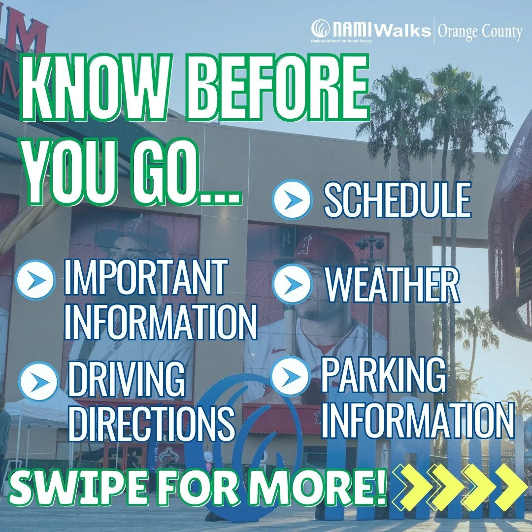 We are just hours away from NAMIWalks Orange County!👟⏳ Please make sure you read through our know before you go information to make sure you come prepared to step forward for mental health💚 We can't wait to see you there!

📢Some quick updates and 