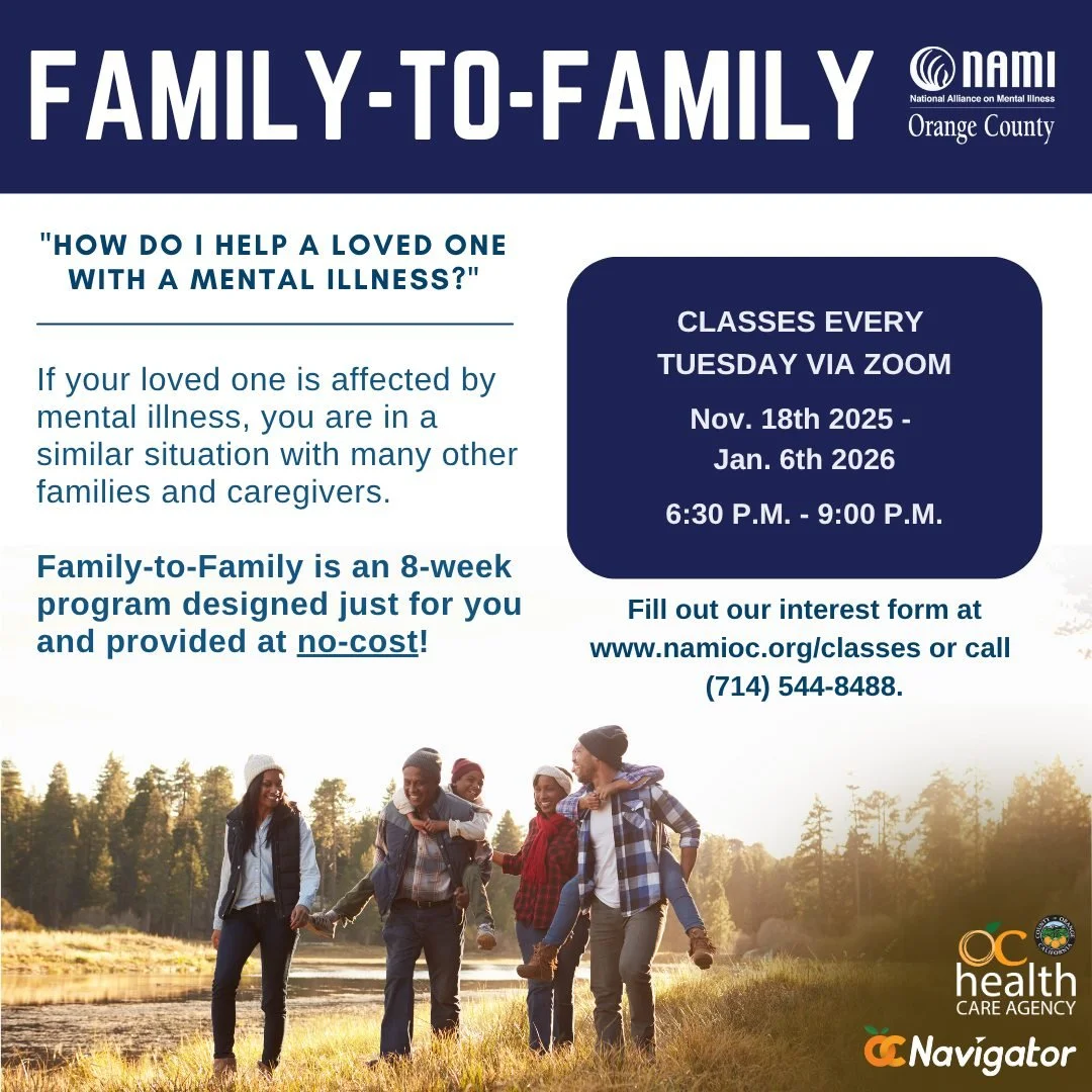 Join us every Tuesday starting TOMORROW, Nov. 18th for our 9 week Family-to-Family session where we engage in meaningful conversations on supporting loved ones with mental illness. Connect with others going through the similar experiences and gain a 
