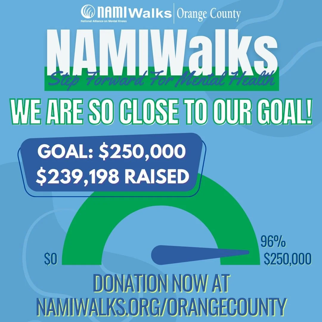 There's still time to make an impact! We are still taking NAMIWalks donations to support the vital programs and resources NAMI OC brings to the community! We are so close to hitting our fundraising goal! Now, more than ever, we need community support