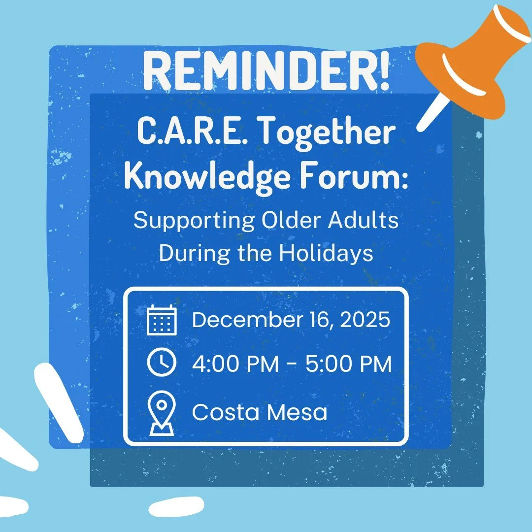 ✨ Supporting Older Adults During the Holidays ✨
Join us for a meaningful Care Together session with Christine Tran-Le from @councilonagingsocal Council on Aging as we explore how to make the holiday season supportive, connected, and uplifting for old