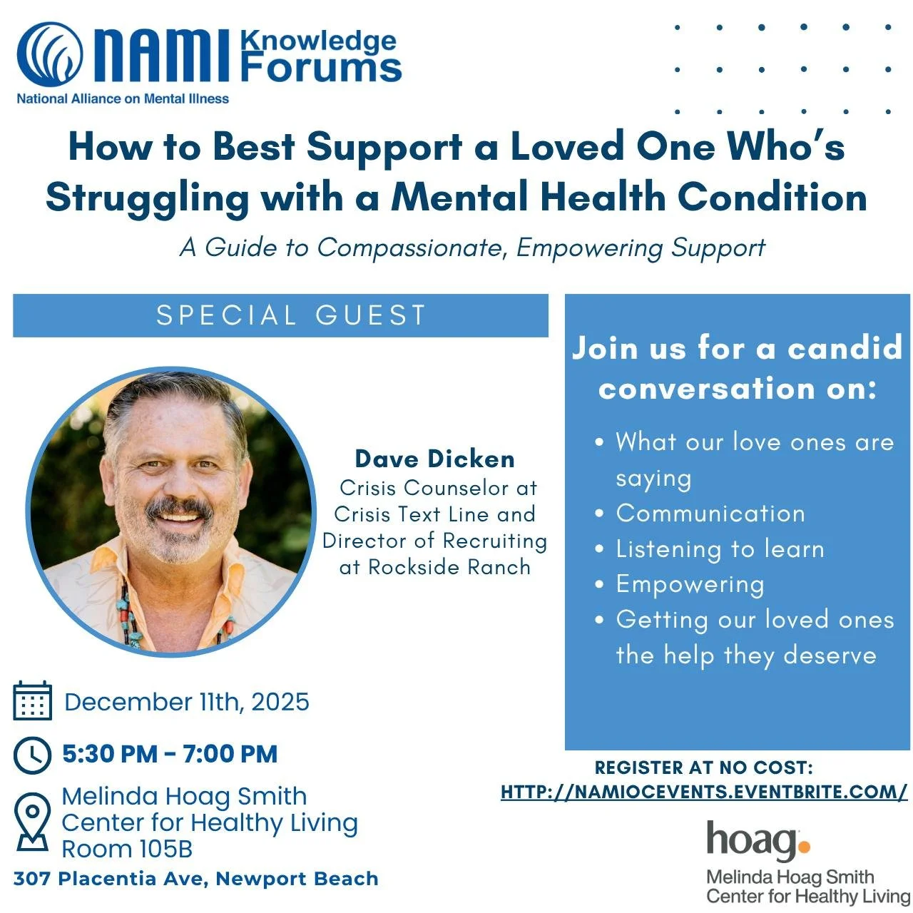 🌟 Happening TONIGHT! 🌟 If someone you love is struggling with a mental health condition, you don&rsquo;t have to navigate it alone. Join us tonight, December 11th at 5:30 PM at the Melinda Hoag Center for Healthy Living in Newport Beach for an empo