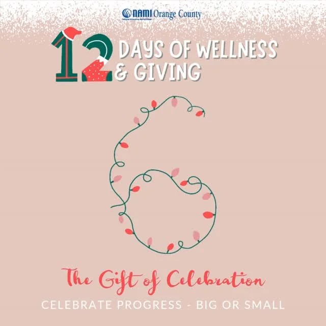 🎉 Day 6: The Gift of Celebration 💙
We&rsquo;re halfway through 12 Days of Wellness &amp; Giving &mdash; and thanks to you, we&rsquo;re now just 1% away from reaching our $250,000 NAMIWalks goal!

🧠 Wellness Prompt: Celebrate a win from this year, 