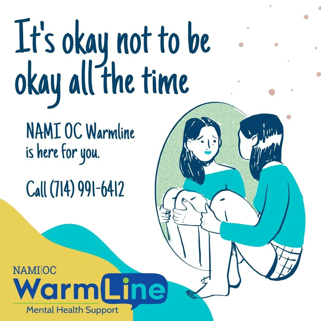 ¿Estás teniendo un día difícil? No estás solo. 💚
La línea de ayuda NAMI-OC WarmLine ofrece apoyo emocional gratuito y confidencial cuando lo necesitas.
📞 714-991-6412
🕛 Abierto todos los días | 12 p. m. a 12 a. m.

#LaSaludMentalImporta #ConcienciaciónSobreLaSaludMental #AcabemosConElEstigma #NoEstásSolo