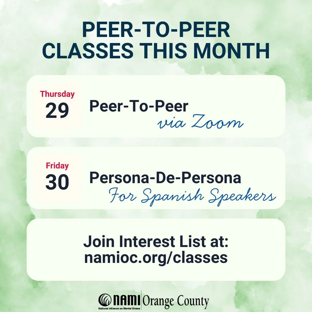 ✨ ¡Se lanzan dos nuevas clases entre pares! Únete a nosotros a través de Zoom a finales de este mes:
🗓️ 29 de enero: inglés.
🗓️ 30 de enero: español.
Aprende, conecta y crece con nosotros. ¡Reserva tu plaza!
🔗 namioc.org/classes

#ConcienciaciónSobreLaSaludMental #M