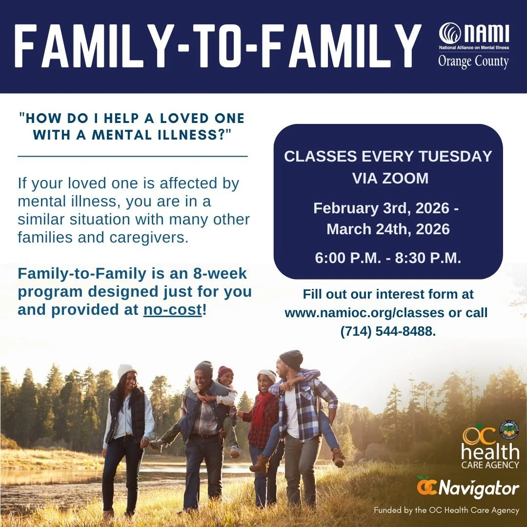 🌟NEW NAMI Family-to-Family begins February 3rd.
Supporting a loved one with a mental health condition can feel overwhelming&mdash;you don&rsquo;t have to do it alone. 

Sign up today #linkinbio or go to namioc.org/classes

 #MentalHealthSupport #Fam