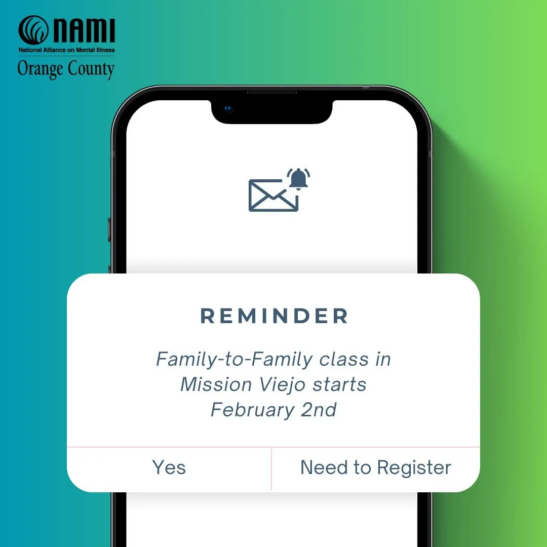 Se acerca el programa Family-to-Family en Mission Viejo. Si estás apoyando a un ser querido con un trastorno de salud mental, esta clase ofrece educación, herramientas de comunicación y un camino claro a seguir, para que te sientas más preparado y menos abrumado.

✅ Se