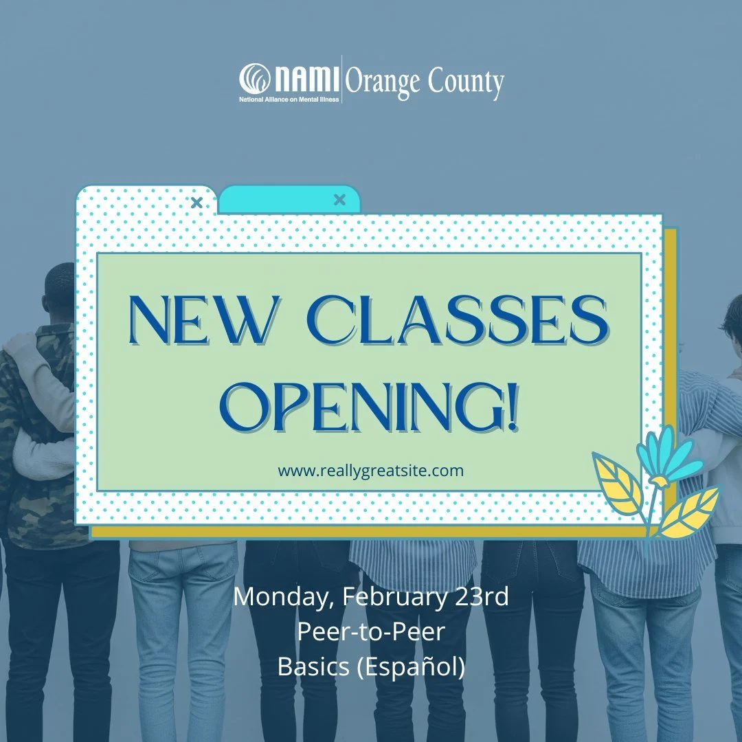 Two free classes. Same day. Join us on Feb 23 for:
✨ Peer-to-Peer &mdash; for adults living with a mental health condition who want tools, connection, and encouragement.
✨ NAMI Basics (Espa&ntilde;ol) &mdash; for parents/caregivers supporting a child
