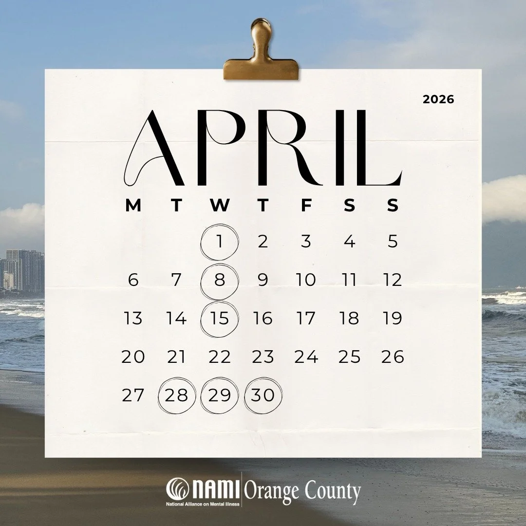 Tháng Tư tại NAMI OC 💙 Tháng mới, những cách thức mới để học hỏi, kết nối và cảm nhận sự hỗ trợ. Vuốt sang để xem các sự kiện sắp tới + nhấn vào liên kết trong phần tiểu sử để đăng ký. 📌 Lưu bài đăng này + chia sẻ với người có thể cần đến nó. #SứcKhỏeTinhThần #NAMIOC #NAMIOrangeCouny #NAMI #O
