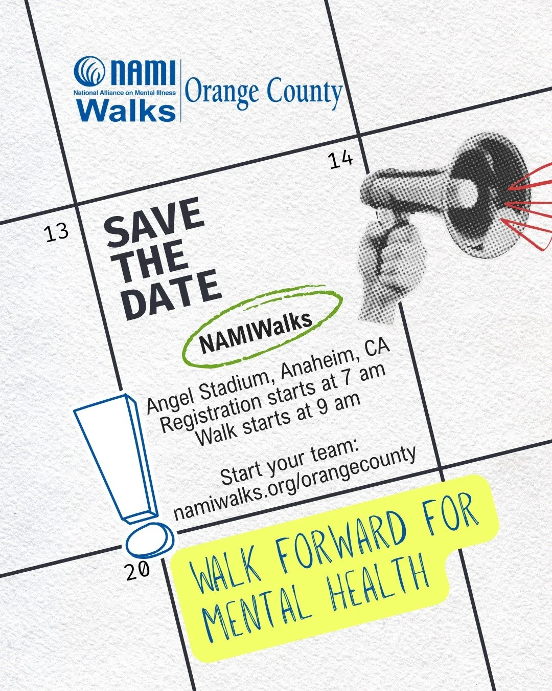 🚶&zwj;♀️NAMIWalks Orange County is back &mdash; save the date!
🗓 Saturday, Nov 14, 2026 | Angel Stadium, Anaheim, CA
Registration is OPEN 🎉

We&rsquo;re walking together for mental health, because no one walks alone.

👟 Start your team today: nam