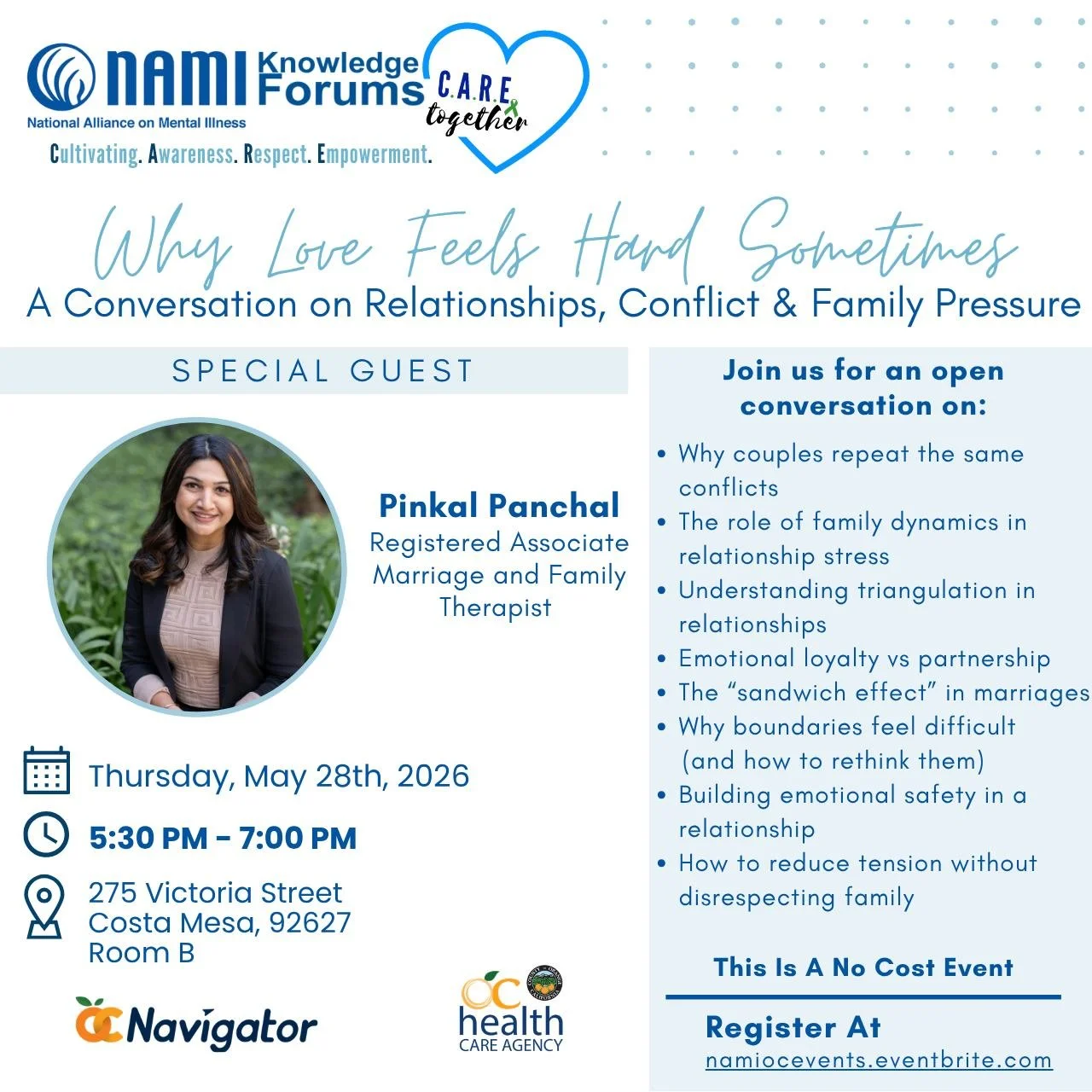 Why do the same relationship conflicts keep showing up&mdash;even when we care deeply about each other? 💭💙

Join us for an open and supportive conversation with Pinkal Panchal, Registered Associate Marriage &amp; Family Therapist, as we explore rel
