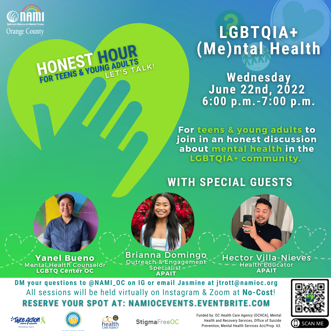 Honest Hour: LGBTQIA+ (Me)ntal Health, Wednesday June 22, 6-7PM VIA ...