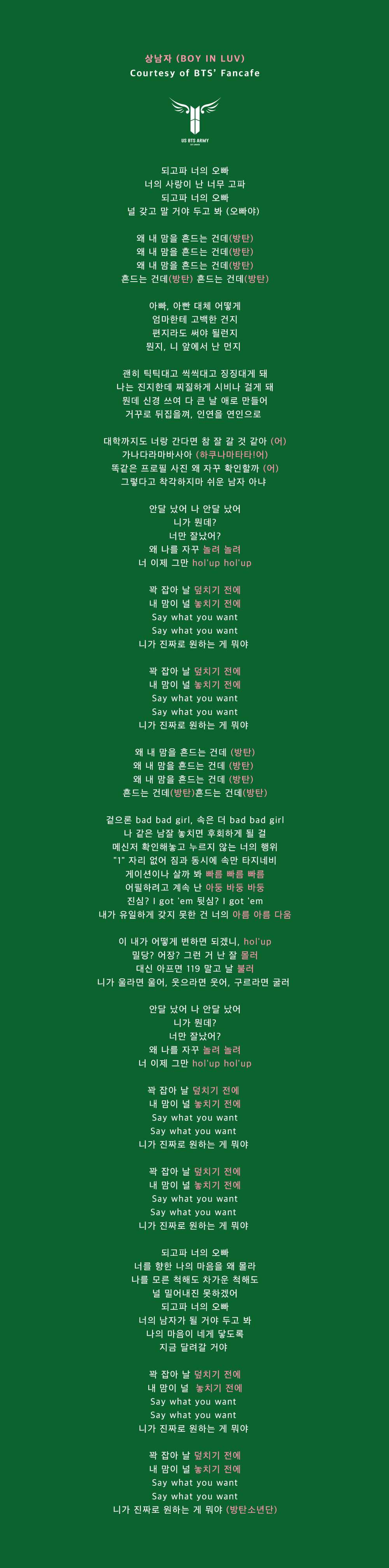 Official '상남자 (Boy In Luv)' Fanchant — Us Bts Army
