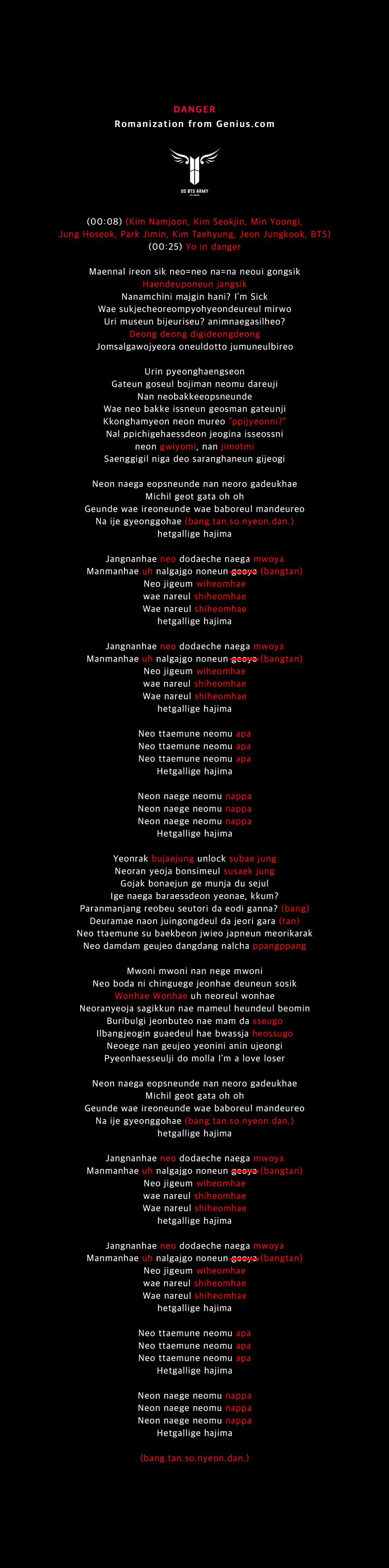 Official Danger Fanchant Us Bts Army