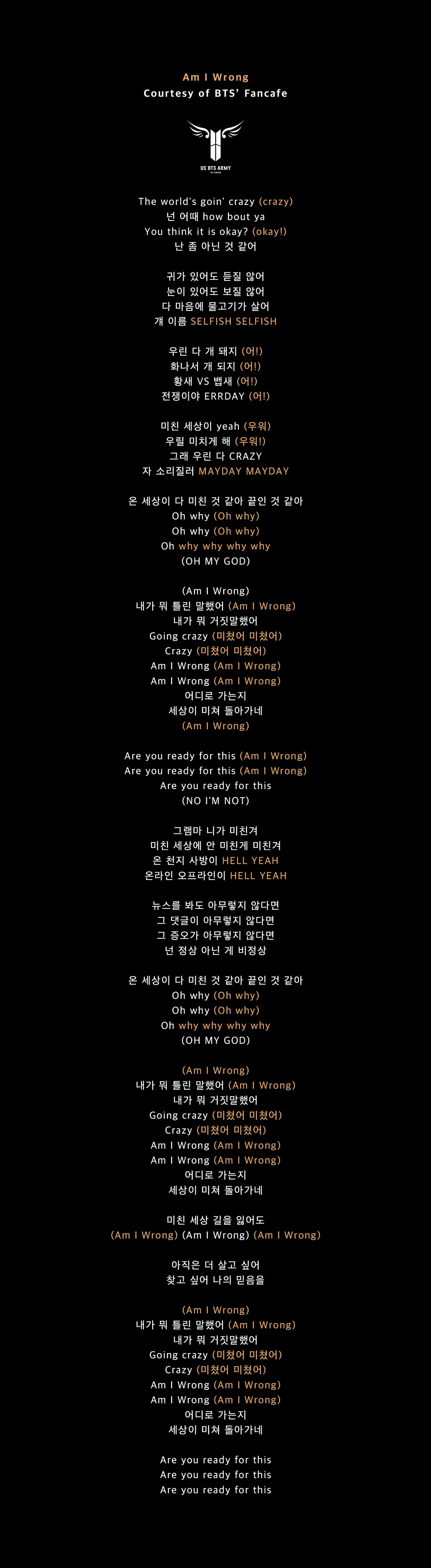 Official Am I Wrong Fanchant Us Bts Army