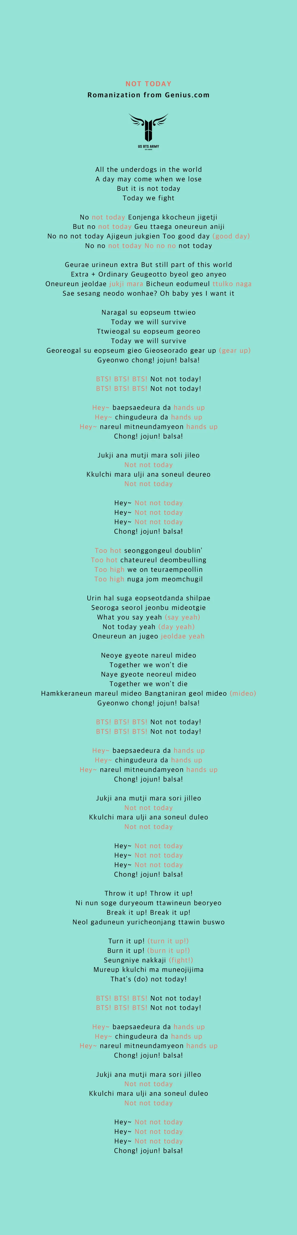 Official Not Today Fanchant Us Bts Army Official Not Today Fanchant Us Bts Army