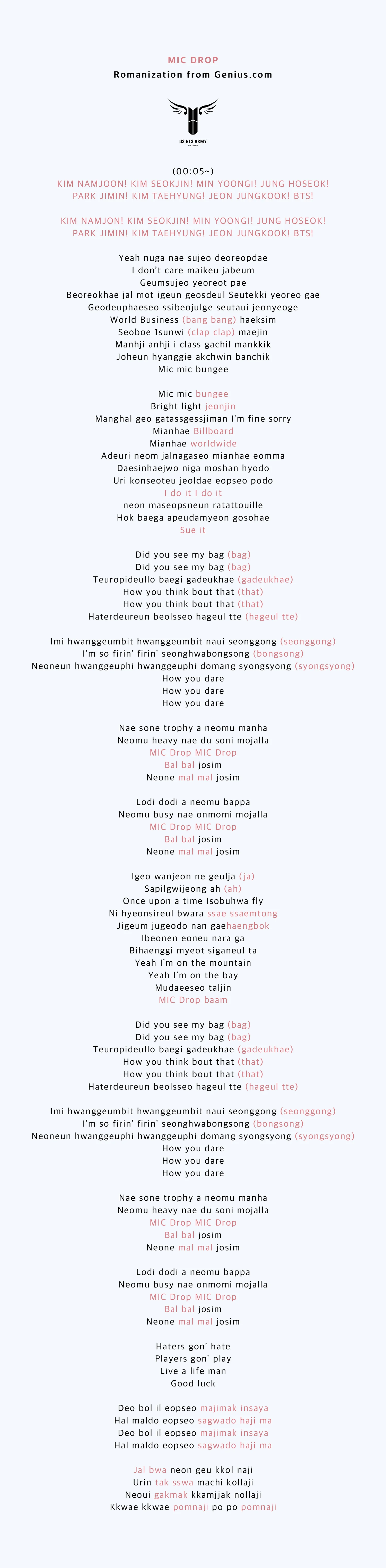 Official 'MIC DROP' Fanchant — US BTS ARMY