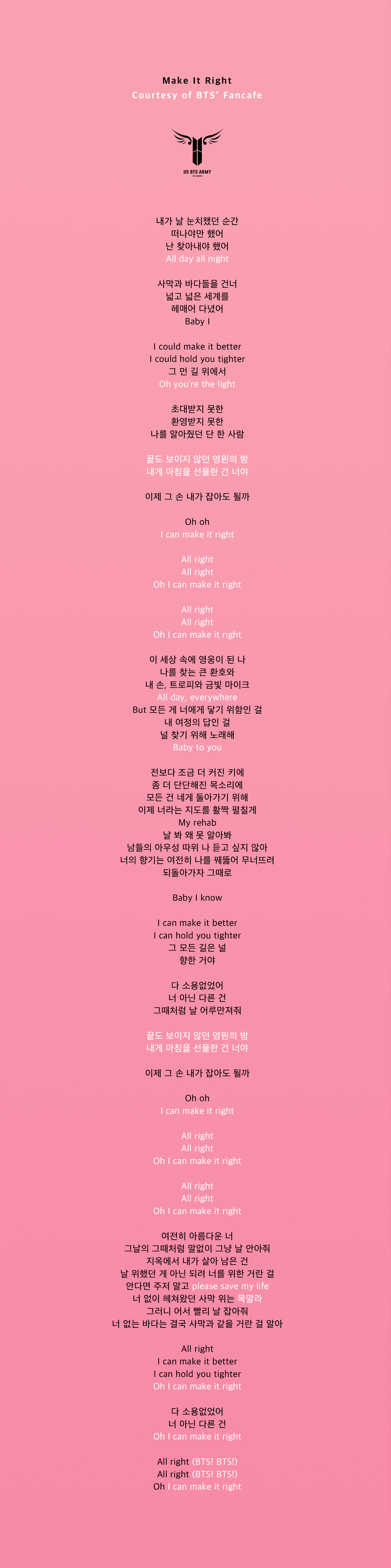 Make It Right Fanchant Us Bts Army