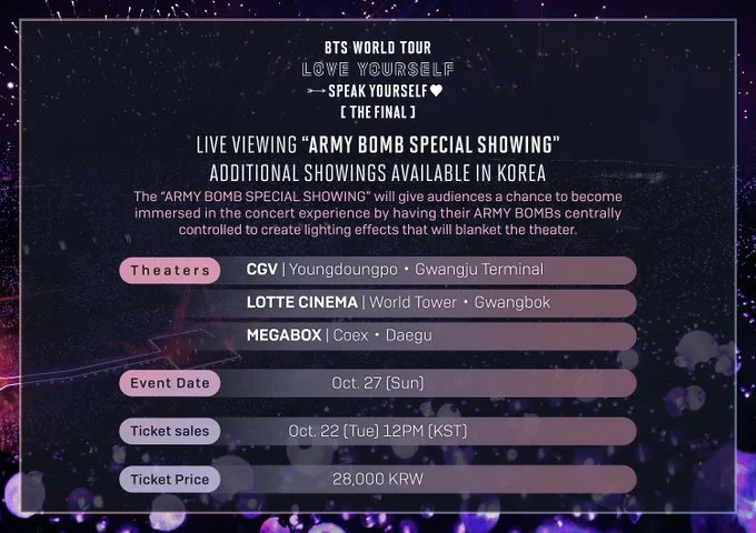 Live Viewing In Cinemas Love Yourself Speak Yourself The Final In Seoul Day 2 Us Bts Army