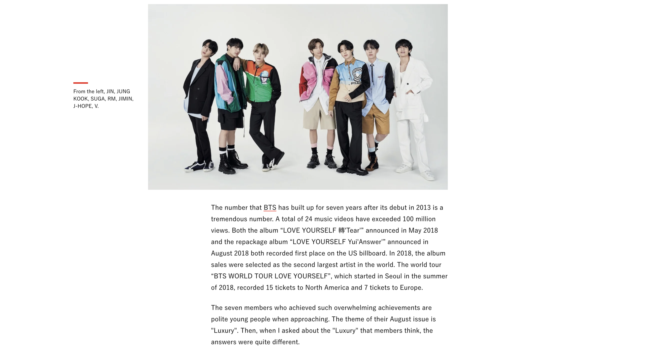 BTS VOGUE Japan 2020 - Article