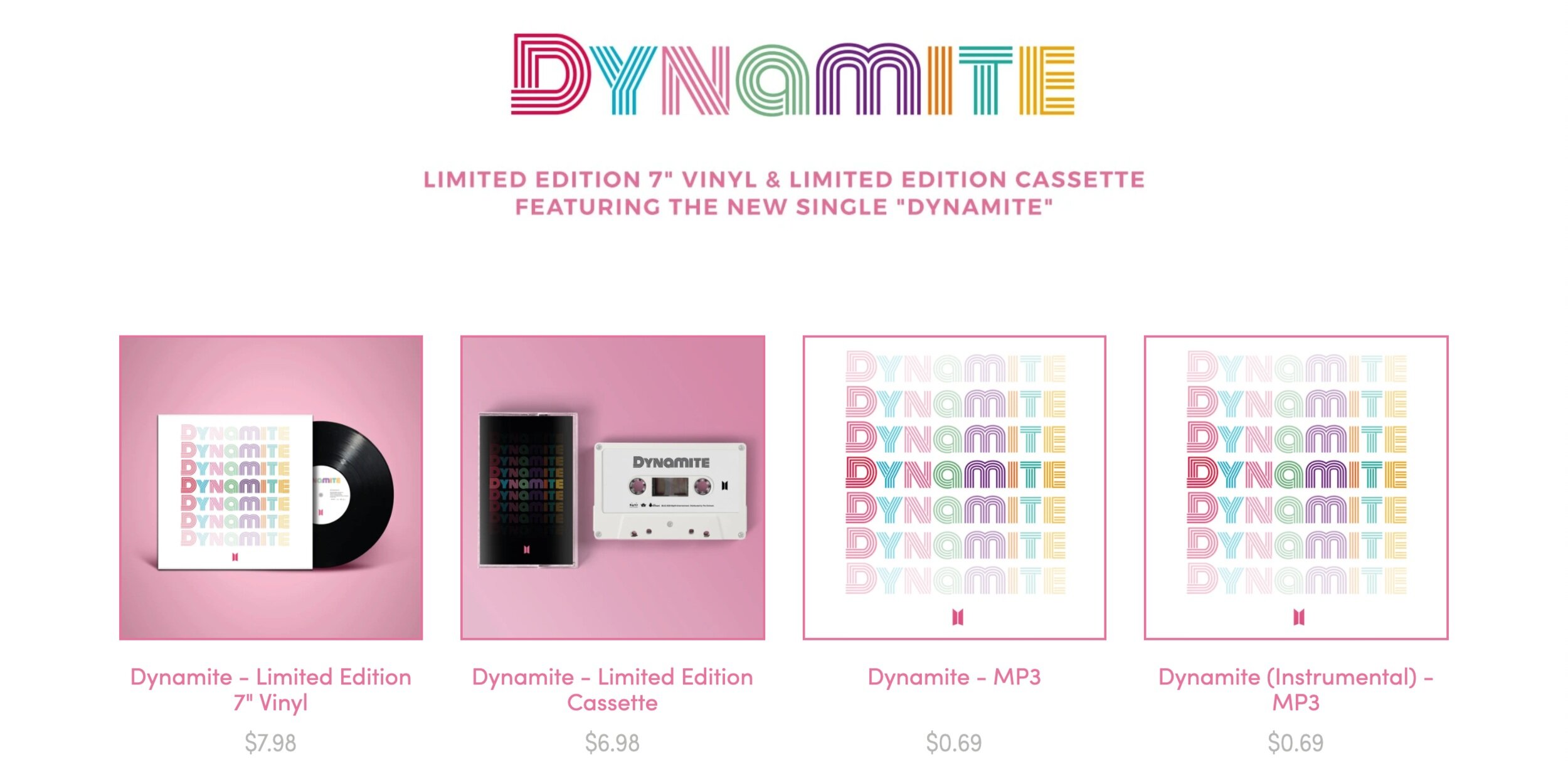 BTS Dynamite - Vinyl, Cassette, MP3