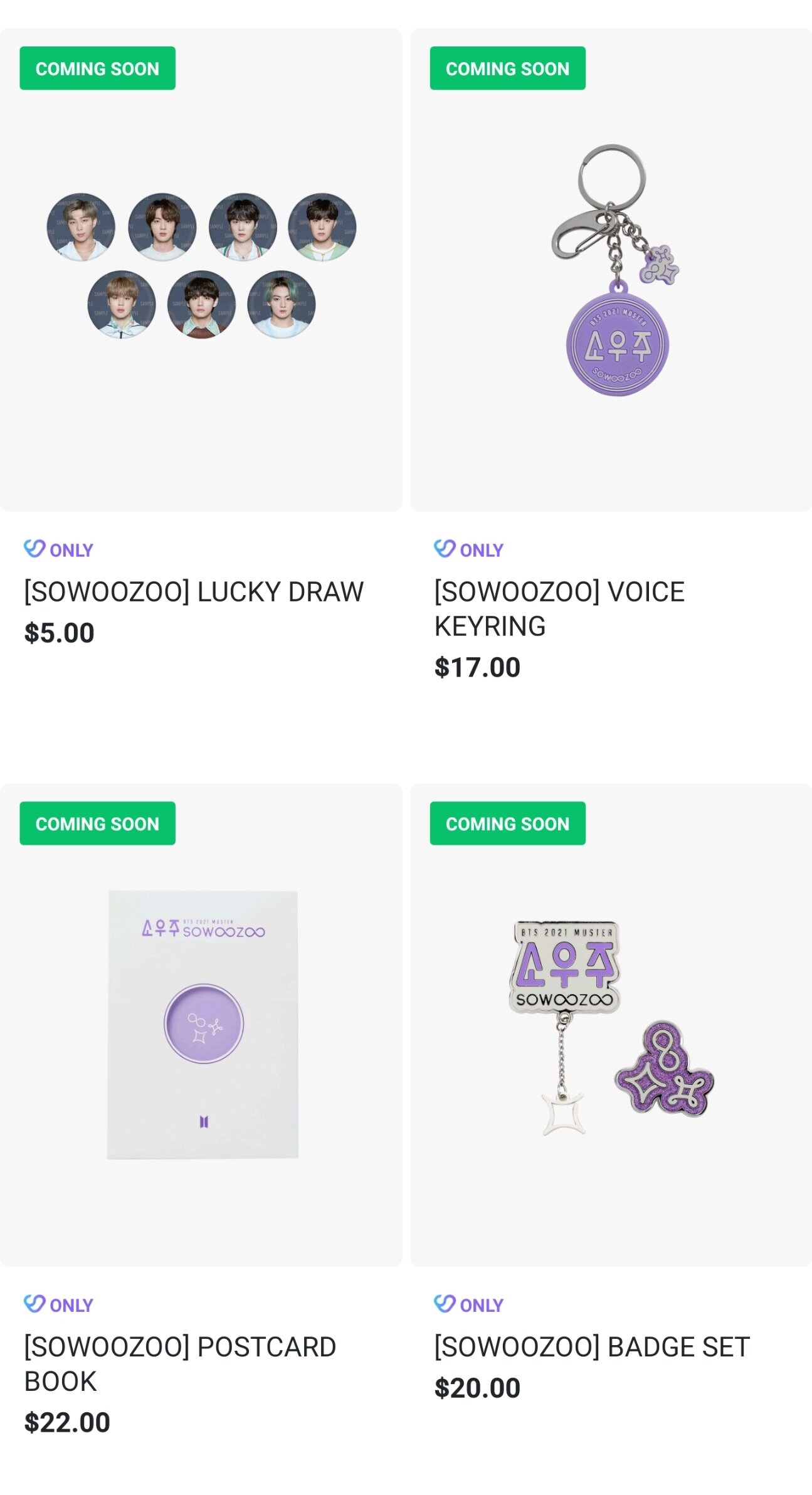 SOWOOZOO lucky draw, voice keyring, postcard book and badge set