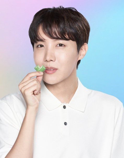 j-hope poses holding with BTS Xylitol gum