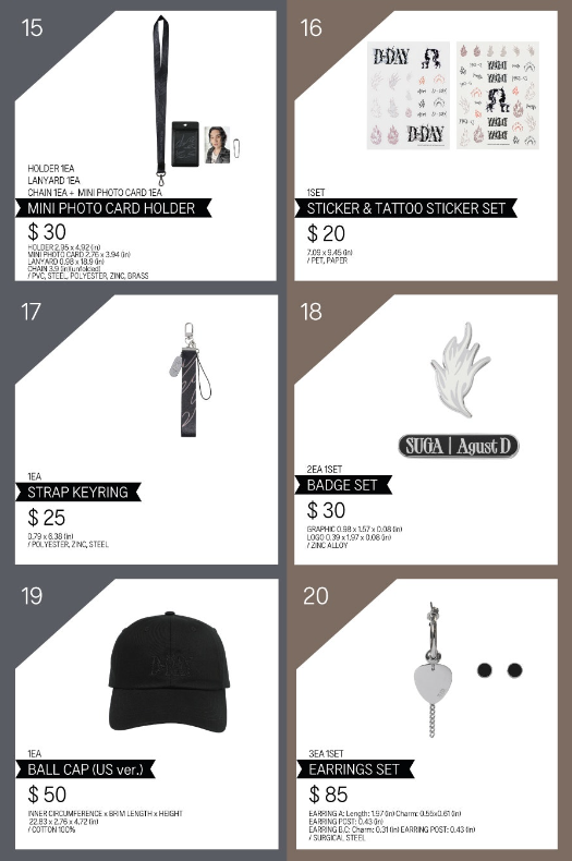BTS 2nd SUGA Agust D TOUR 'D-DAY' Second Official Merch Bag  Earring Cap Sleeve